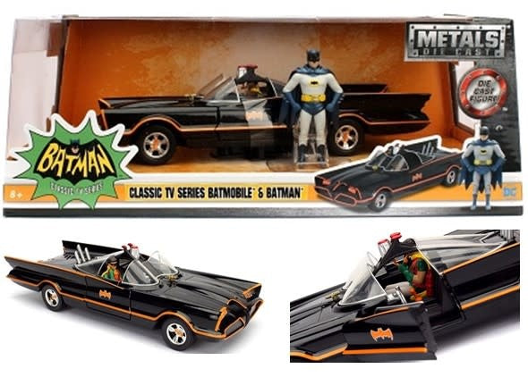 1:24 W/B Metals - 1966 Classic TV Series Batmobile W/ Batman & Robin  Figures (black) JADA 98259