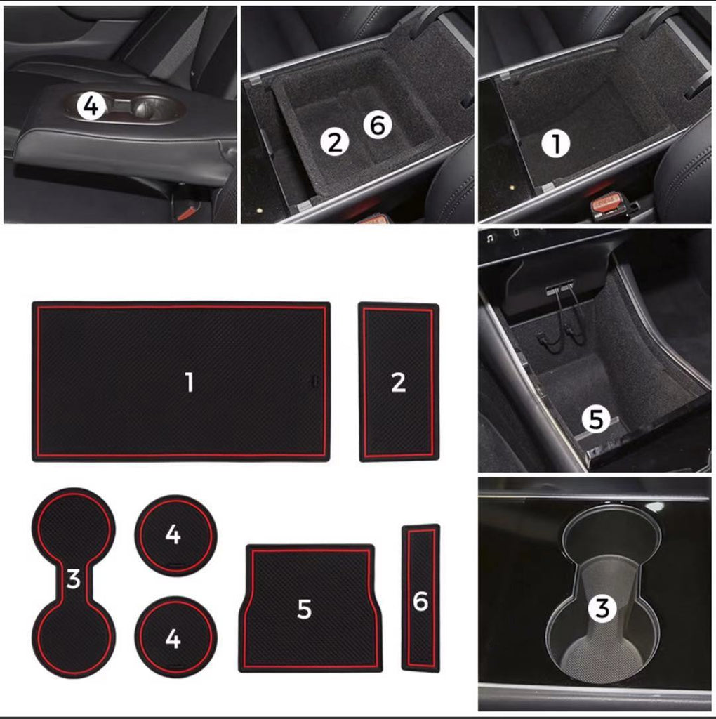 Tesla Model 3 2017-2020 Cup Holder and Center Console Liner Accessories 7-pc Set