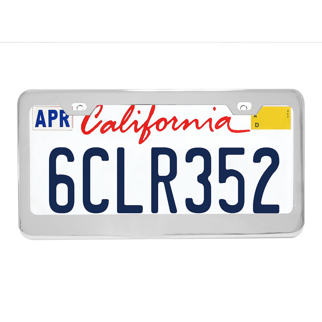 PLAIN 2-HOLE LICENSE PLATE FRAMES WITH THICK BOTTOM (Chrome Plated Steel)